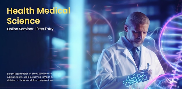 PSD medical technology futuristic banner poster