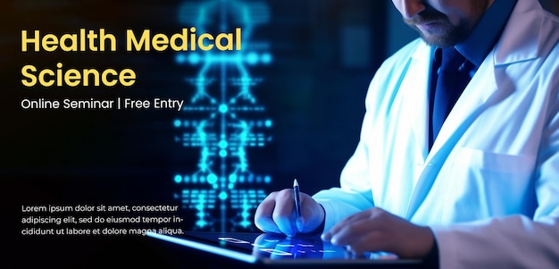 PSD medical technology futuristic banner poster