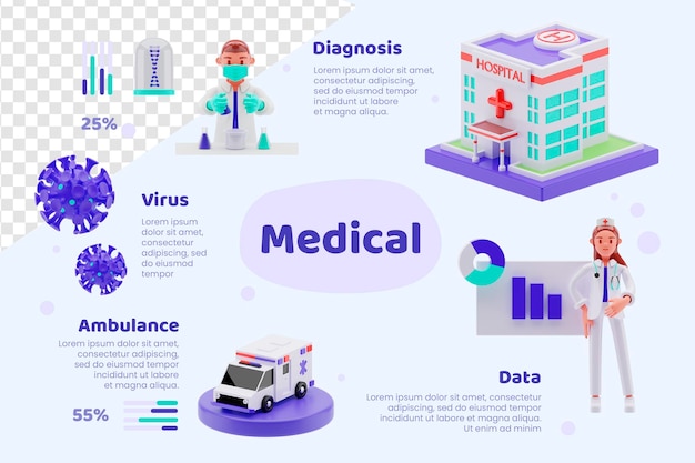 PSD medical with medical equipment 3d render