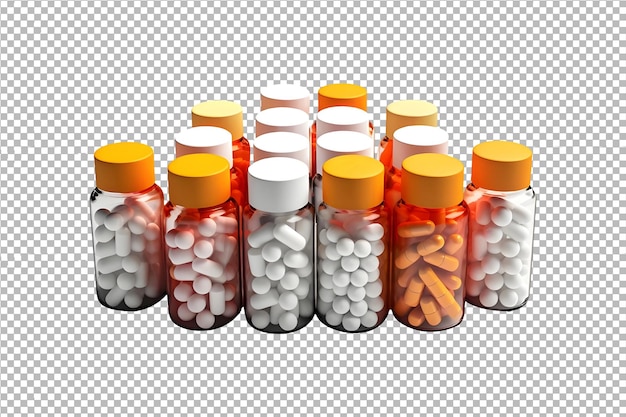 PSD medication bottles isolated on transparent background