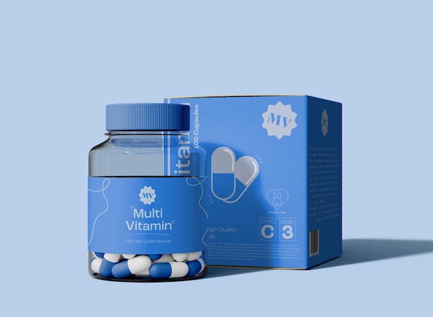 Medication packaging with pills mockup