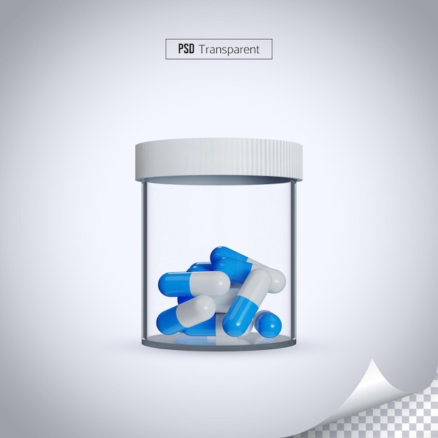 PSD medicijnfles met capsules apotheekremedies 3d-rendering