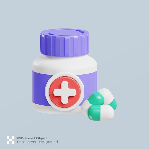 Medicijnfles pictogram 3d render geïsoleerde premium psd