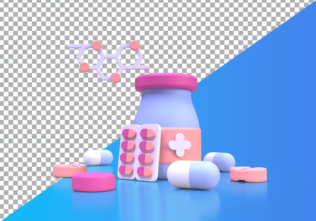 PSD medicine and drug for drugstore category concept illustration landing page template for background