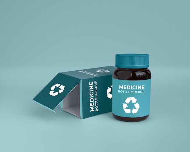 PSD medicine health care packaging box and pill bottle mockup