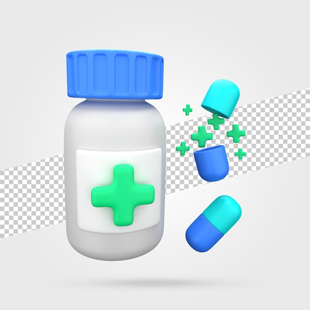 Medicine jar with pills 3d render