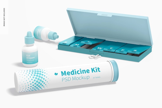 PSD kit di medicina mockup, prospettiva