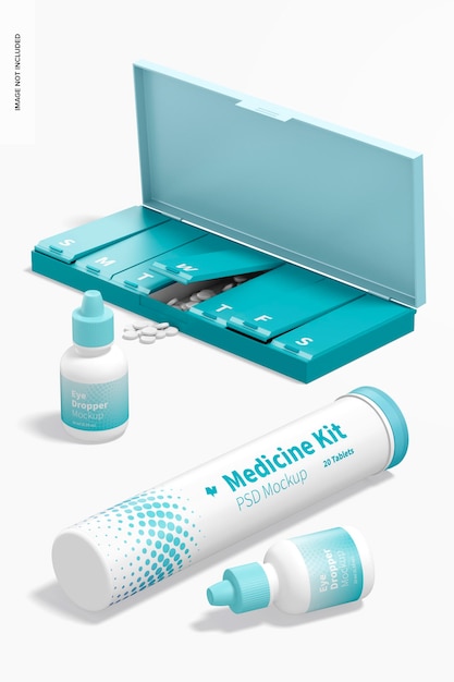 Kit di medicinali mockup, vista da destra