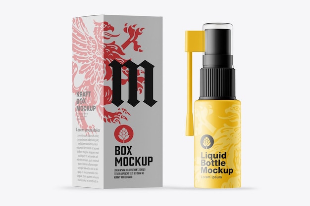 Medicine  Liquid Bottle with Box Mockup