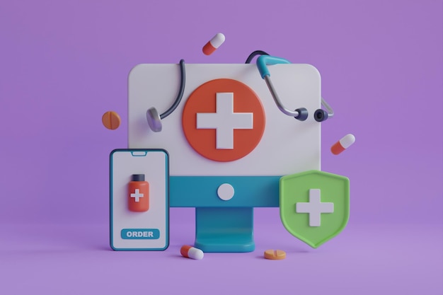 App per dispositivi mobili per l'ordinazione di farmaci concetto di farmacia sanitaria e ordinazione di farmacie online