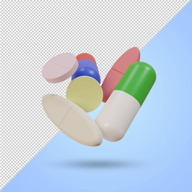 Medicine pill capsule cute cartoon 3d render illustration, medicine and health concept.