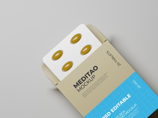 Medicine tablet and box mockup