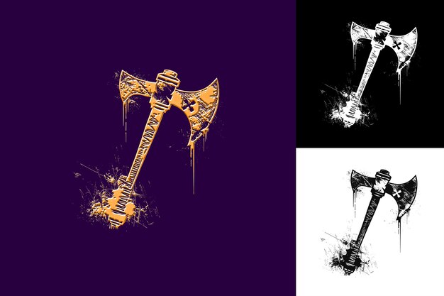 medieval axe logo with blade and handle decorations with a g abstract vector design collections