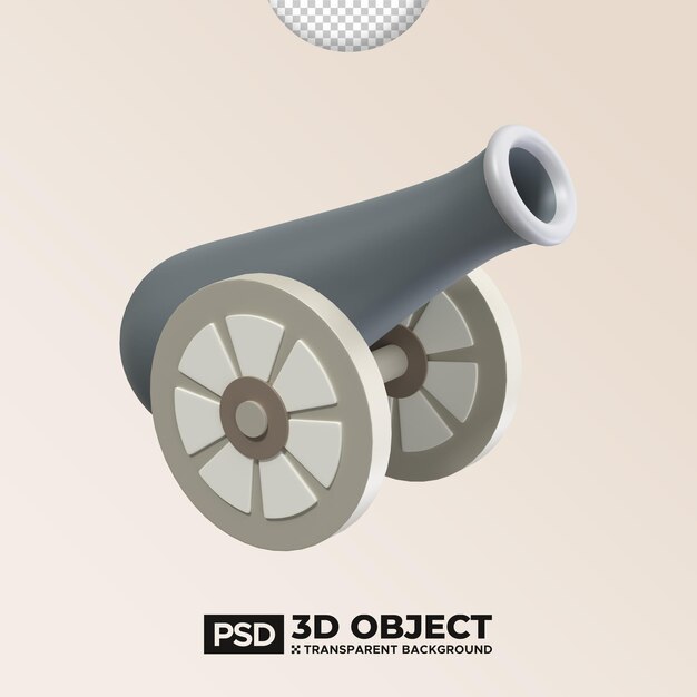 PSD medieval cannon gun psd 3d element silver cannon gun or gunnery icon illustration