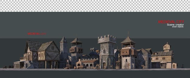 PSD medieval city with a variety of views