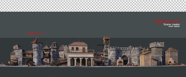 PSD medieval city with a variety of views