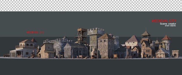 PSD medieval city with a variety of views