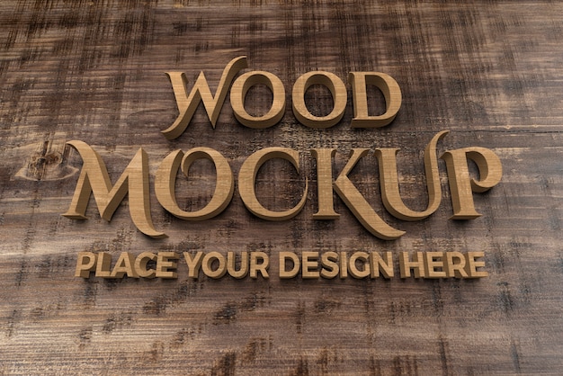 PSD medieval door logo mock-up with wooden effect