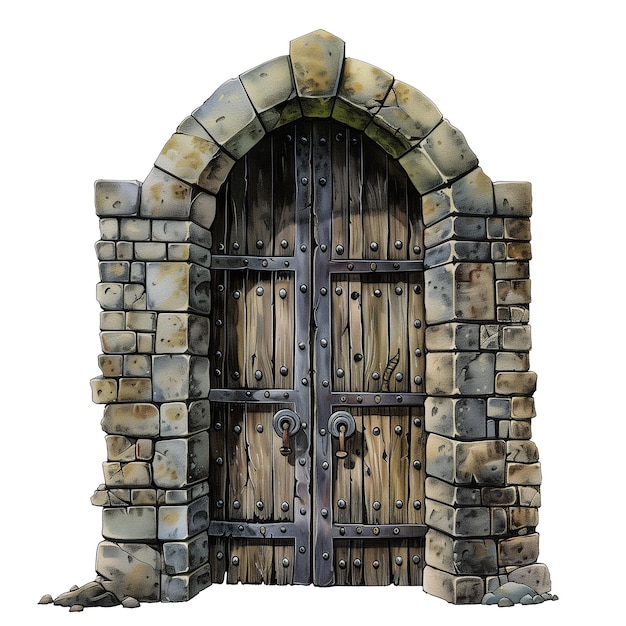 PSD medieval door made of stone isolated on transparent background 3d illustration