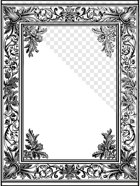 PSD medieval illumination style black and white border for paper