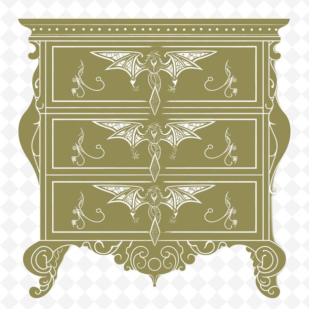 PSD medieval inspired dresser outline with dragon design and tr illustration decor motifs collection