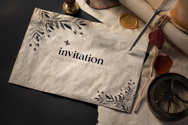 PSD medieval invitation mockup design