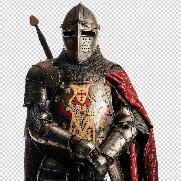 PSD medieval knight in armour on transparent background