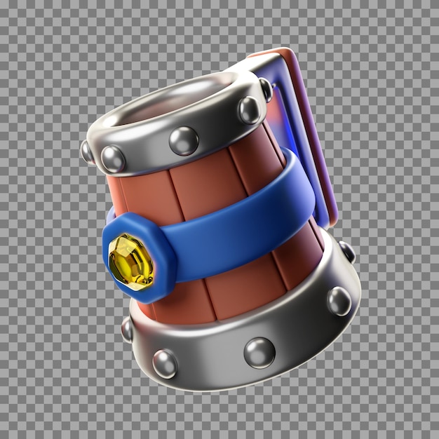 PSD medieval wooden and metal beer mug with gem in stylized 3d