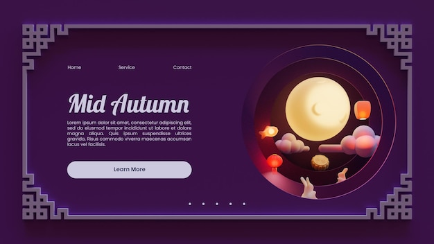 Medio herfst webpaginasjabloon met 3d-rendering illustratie compositie