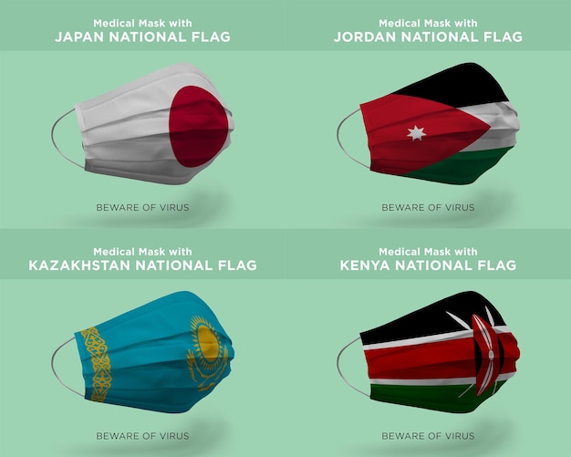 Medisch masker met japanse jordanië kazachstan kenia nation flags kenya