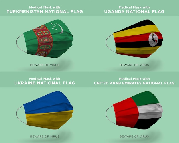 Medisch masker met turkmenistan oeganda oekraïne verenigde arabische emiraten natie vlaggen
