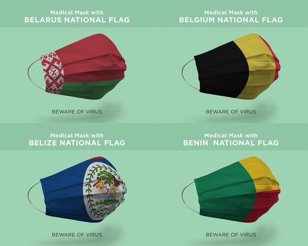 Medisch masker met wit-rusland belgië belize benin nation flags