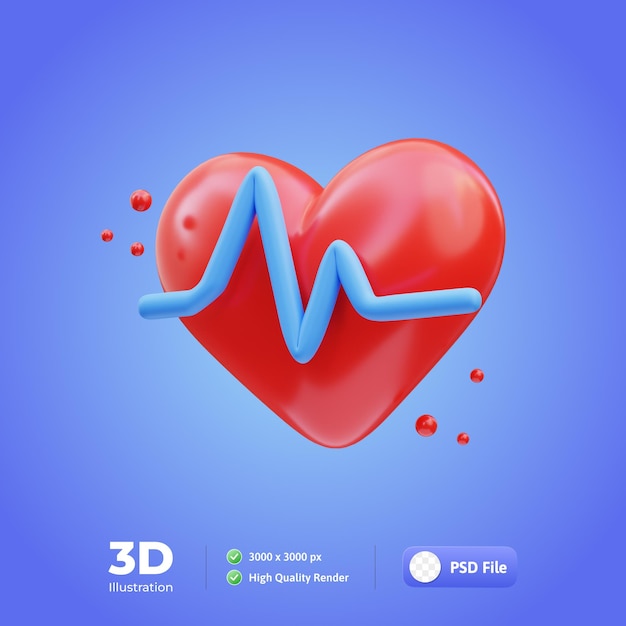 Medische set hartslag pictogram 3d illustratie