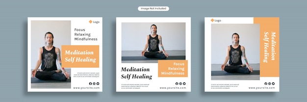 PSD meditation self healing social media banner template or square flyer collection