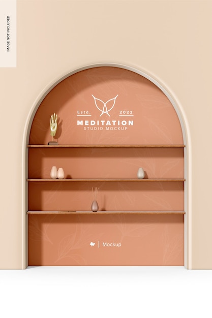 Meditation studio wall stand mockup front view