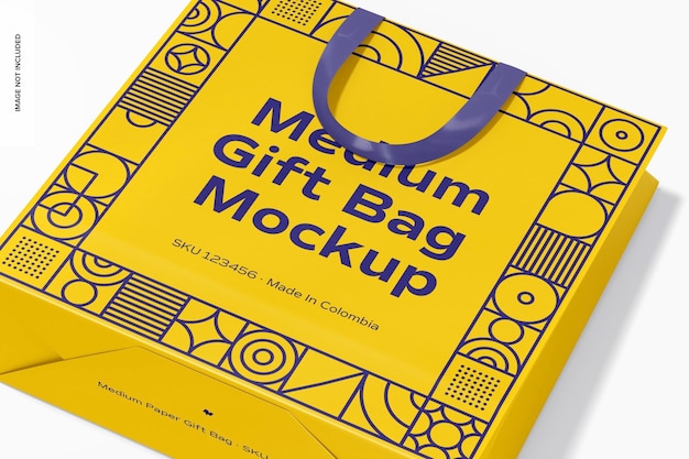 Borsa regalo media con mockup con manico a nastro, primo piano