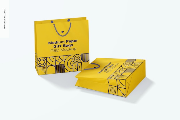 PSD medium paper gift bag with rope handle mockup, dropped