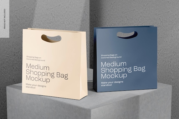 Medium Shopping Bags on Concrete Mockup