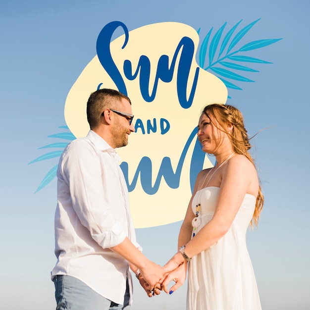 medium shot of couple holding hands