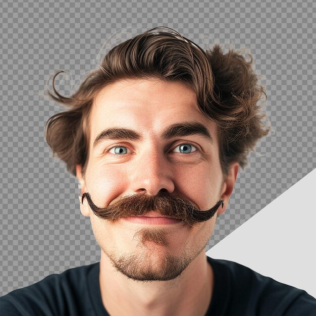 PSD medium shot funny man with mustache png isolated on transparent background