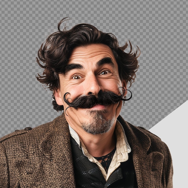 PSD medium shot funny man with mustache png isolated on transparent background