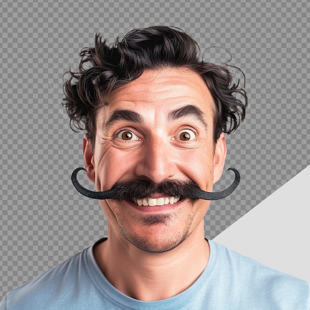 PSD medium shot funny man with mustache png isolated on transparent background