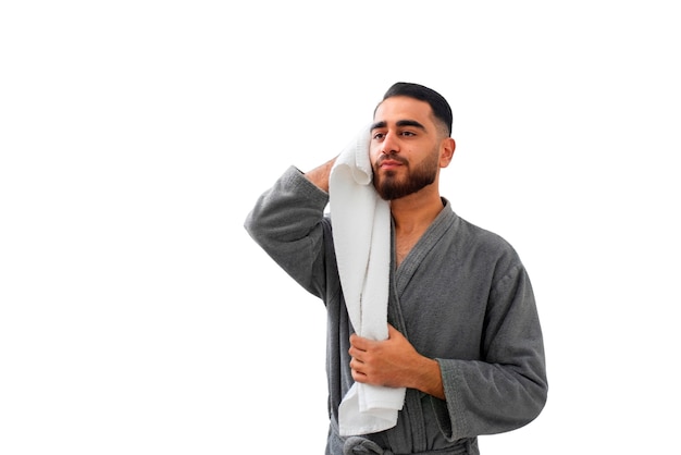 Medium shot man holding towel