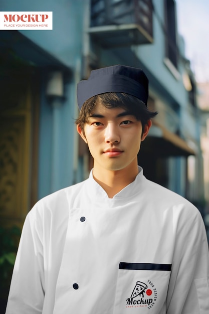 PSD medium shot man wearing japanese chef uniform