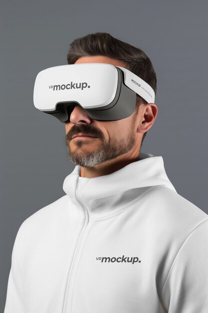 PSD medium shot man wearing vr glasses