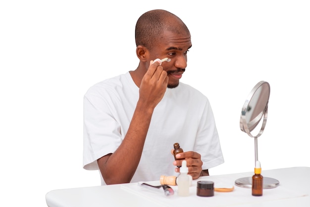 medium shot man with selfcare products