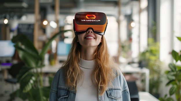 Medium shot model met een vr-bril.