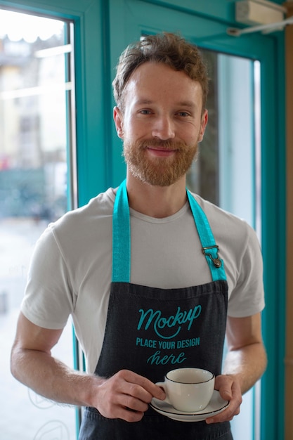 PSD medium shot smiley man wearing apron