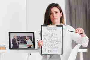 PSD medium shot woman holding clipboard