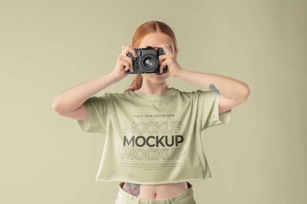 Medium shot woman posing in studio